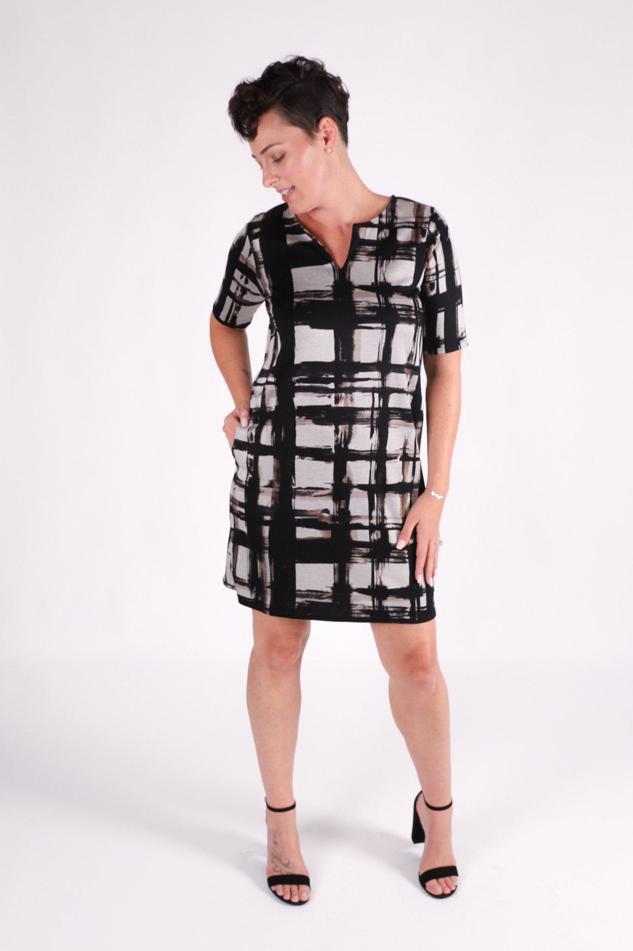 Notch neck shift dress best sale